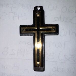 WCJ Stainless Steel Cross Pendant Goldtone Silvertone Black Enamel 2.25"